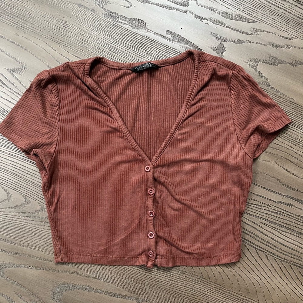 Shein Brown Ribbed crop top